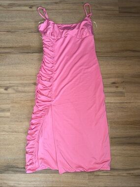 Showpo Pink Ruched One-Shoulder Maxi Dress